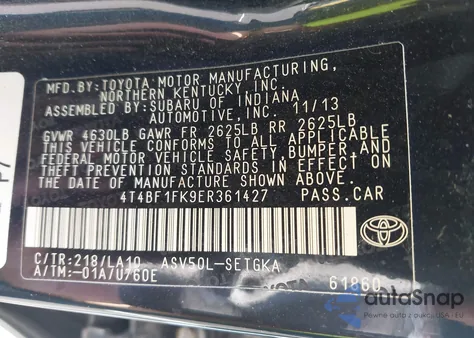 2014 Toyota Camry L/Se/Le/Xle from USA, damaged, VIN 4T4BF1FK9ER361427